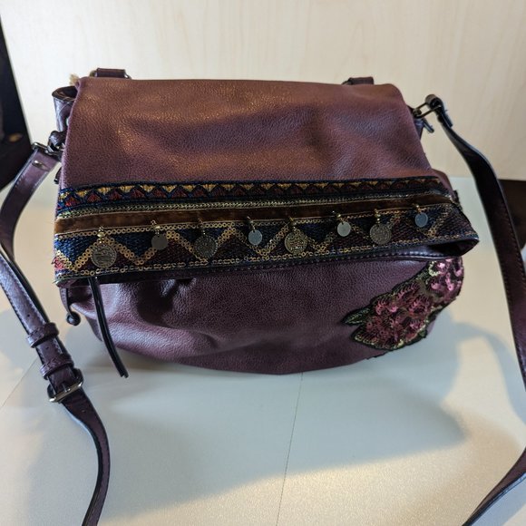 OVERSIZED Le Miel Chill X Vegan Bag Satchel w/Strap&Sequin - Burgandy - Picture 2 of 6